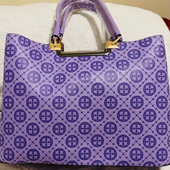 Purple purse large stunning gift new with clutch 2 piece set VEGAN LEATHER - Picture 4 of 14